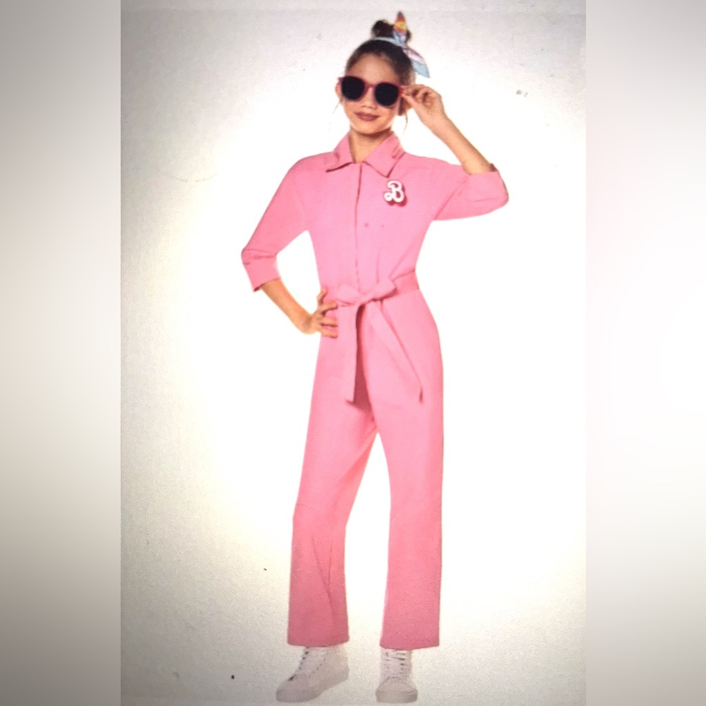 NWT  Spirit Halloween Barbie the Movie Kids Pink Power Jumpsuit size large 12-13